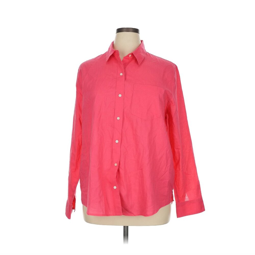 GAP Linen-Blend Easy Shirt Small Coral Pink Button Down